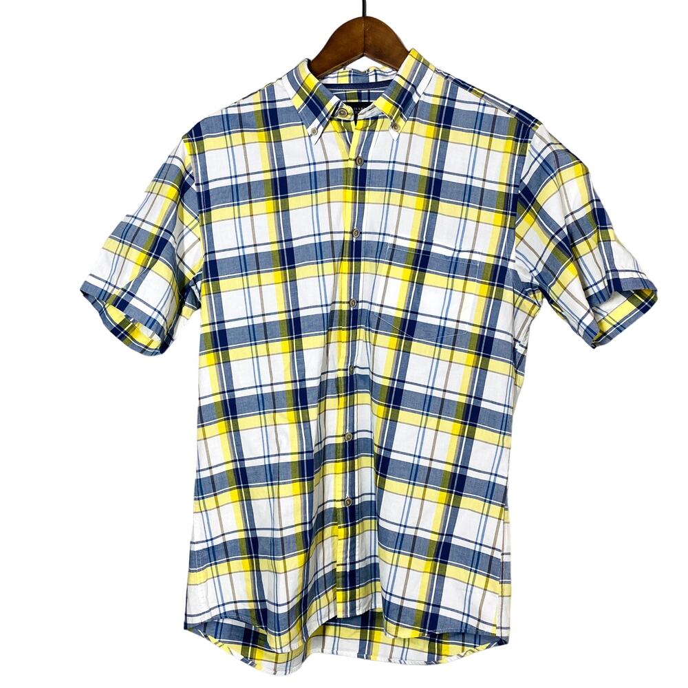 Charles Tyrwhitt SLim Fit Short Sleeve Shirt Button Up Casual White Blue - M
